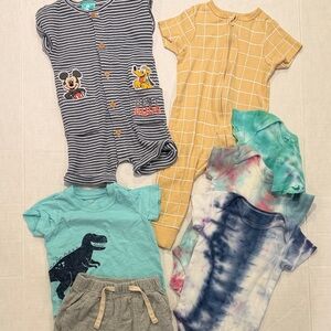 6-Piece Baby Boy Bundle - Rompers, Dino Outfit, Tie-Dye Onesies - Size 6-9 Month